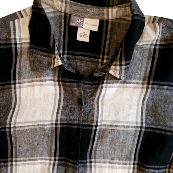 JM Collections Linen Black White Plaid Top - Picture 2 of 9